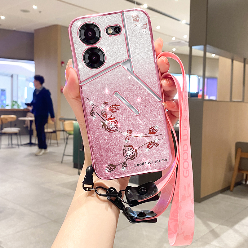 KADEM For TECNO Pova 5 Pro 5G Case with Lanyard TPU Protective Cover Glitter Aesthetic - Rose Gold