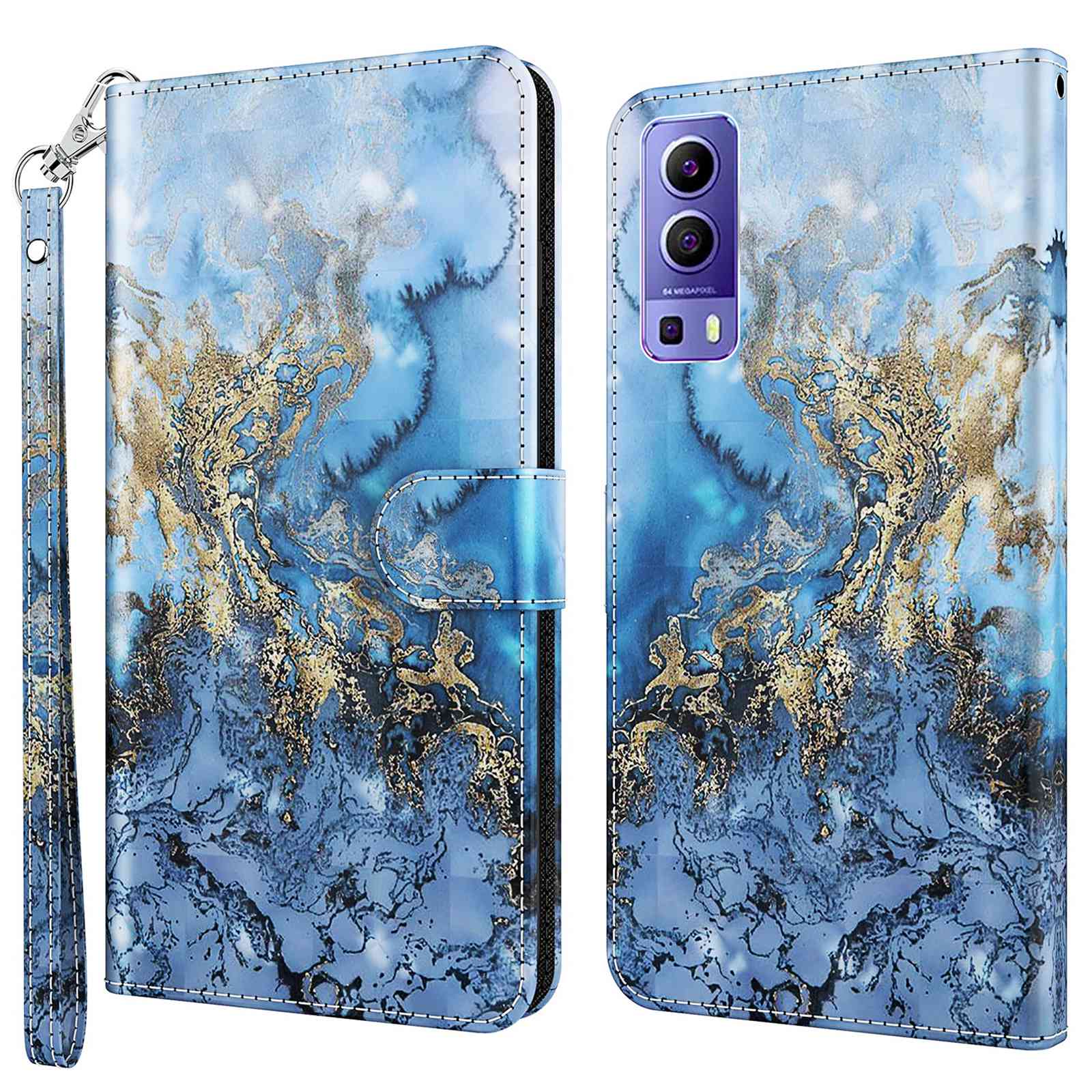 

Für Vivo Y72 5G PU Leder Magnethülle Standfunktion 3D -muster Druckschockdicht Weicher TPU -brieftaschenabdeckung Mit Riemen - Bauhinia Valley, vivo Y72 5G