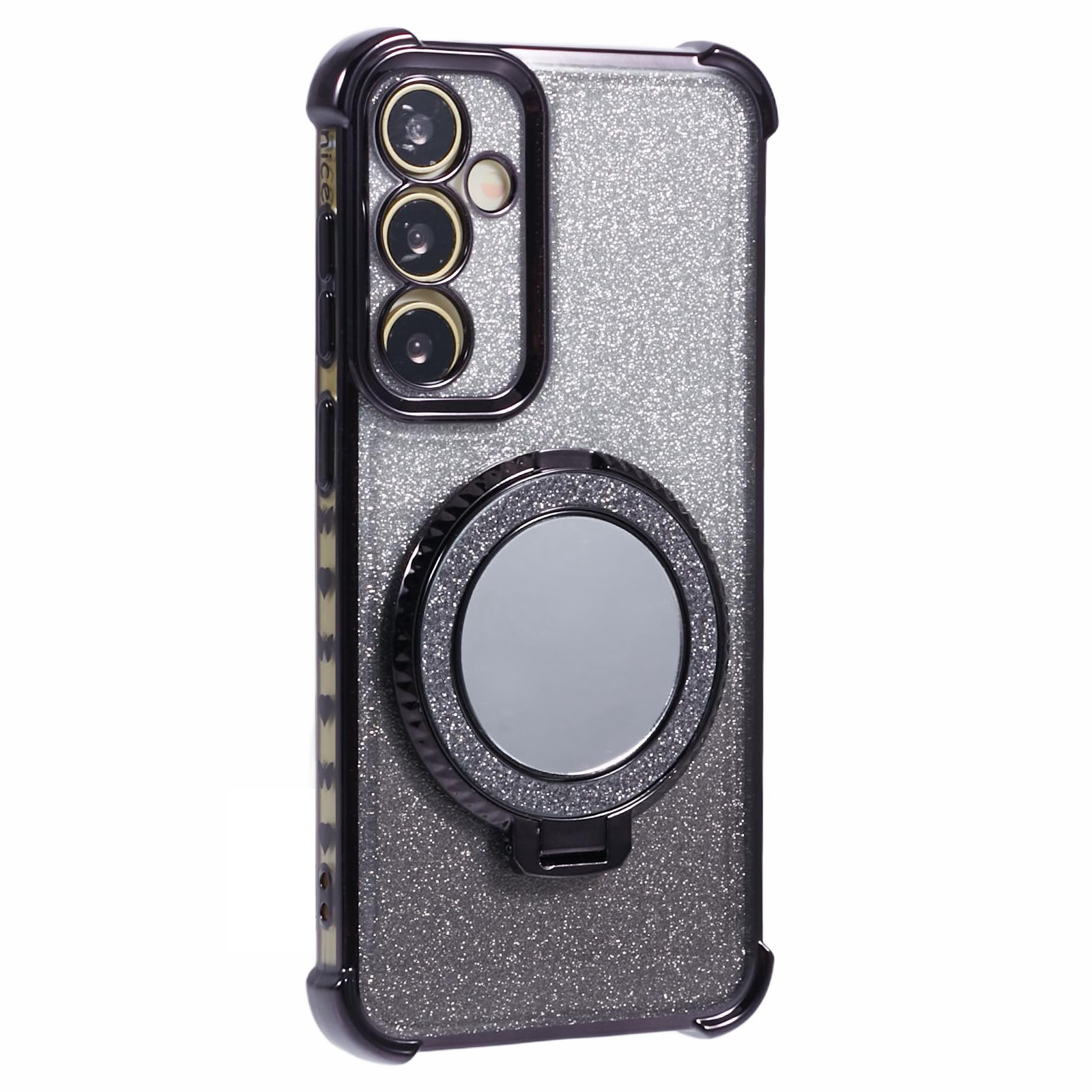 For Samsung Galaxy A54 5G Case TPU Glitter Phone Cover with Kickstand and Mirror - Black