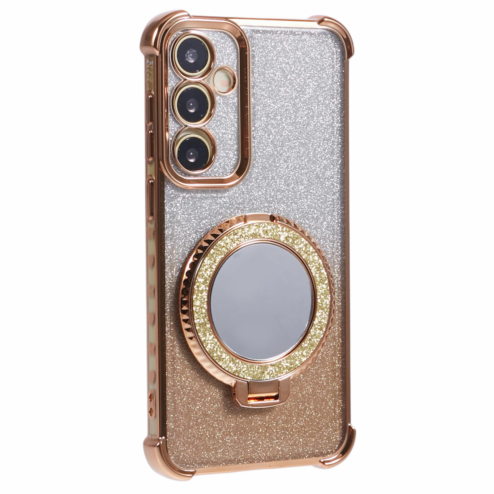 For Samsung Galaxy A54 5G Case TPU Glitter Phone Cover with Kickstand and Mirror - Gold