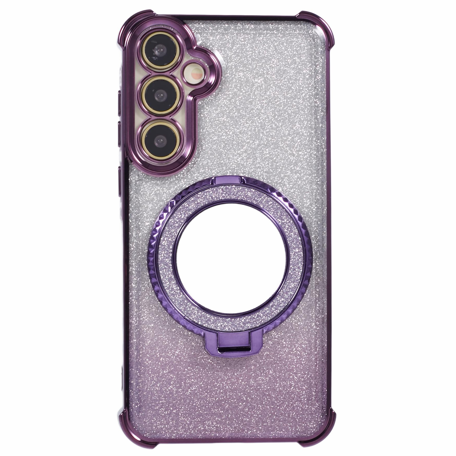 For Samsung Galaxy A15 5G Case TPU Glitter Phone Cover with Kickstand and Mirror - Dark Purple