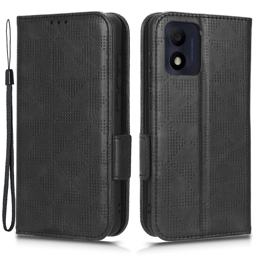 

Für Alcatel 1B (2022) Dreieckmuster Ausgedrucktes Telefongehäuse, Kratzfestes Brieftaschen-buchstil PU Leder-telefonabdeckung Mit Riemen - Schwarz, Alcatel 1B (2022)