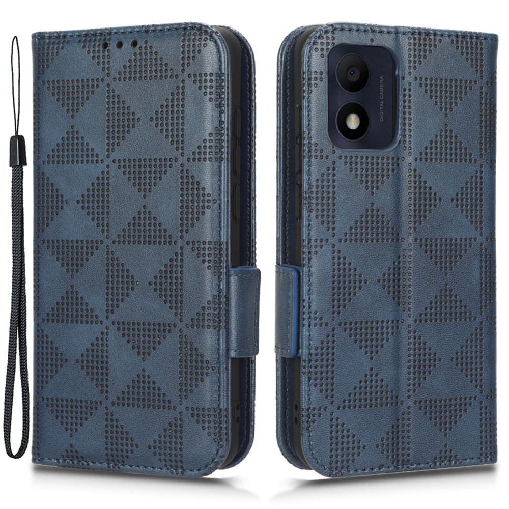 

Für Alcatel 1B (2022) Dreieckmuster Ausgedrucktes Telefongehäuse, Kratzfestes Brieftaschen-buchstil PU Leder-telefonabdeckung Mit Riemen - Blau, Alcatel 1B (2022)