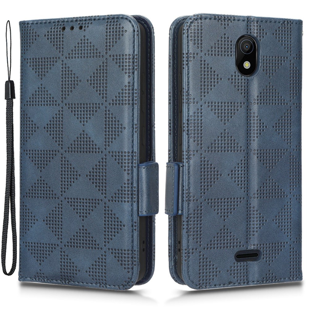 

Für Nokia C100 4G Dreieck Muster Geprägtes PU Leder-telefonhülle Kear-resistentes Telefon Brieftaschenabdeckungsstand - Blau, Nokia C100 4G