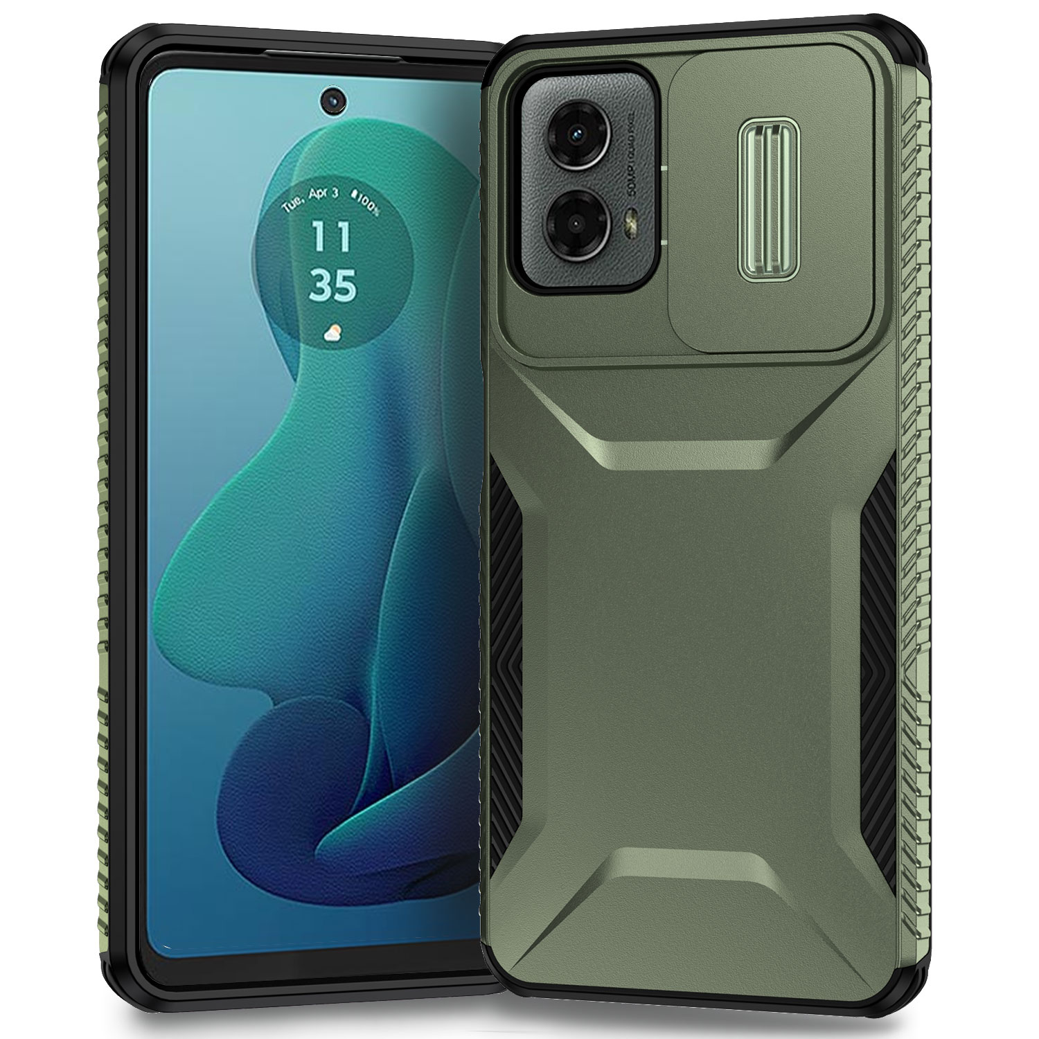 For Motorola Moto G 5G (2024)  /  Moto G Play (2024) 4G Case TPU+PC Phone Cover with Camshield - Green