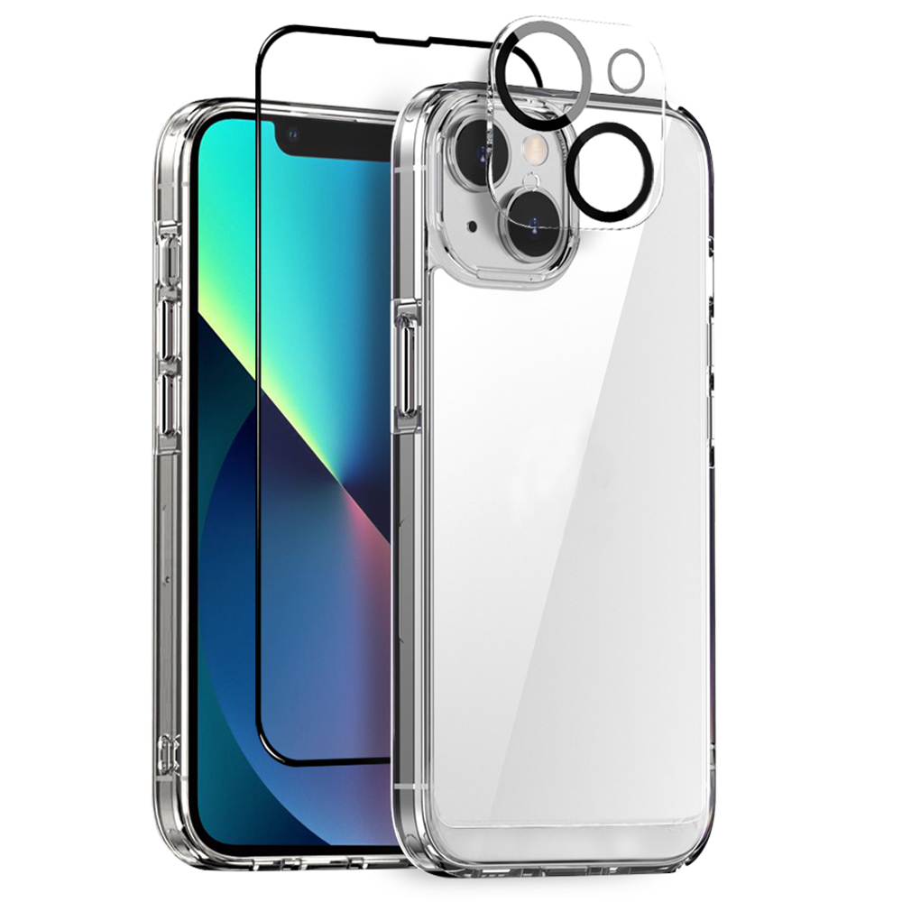 NORTHJO For iPhone 13 Case Shockproof PC+TPU Phone Cover Set with Screen Protector, Camera Lens Protector