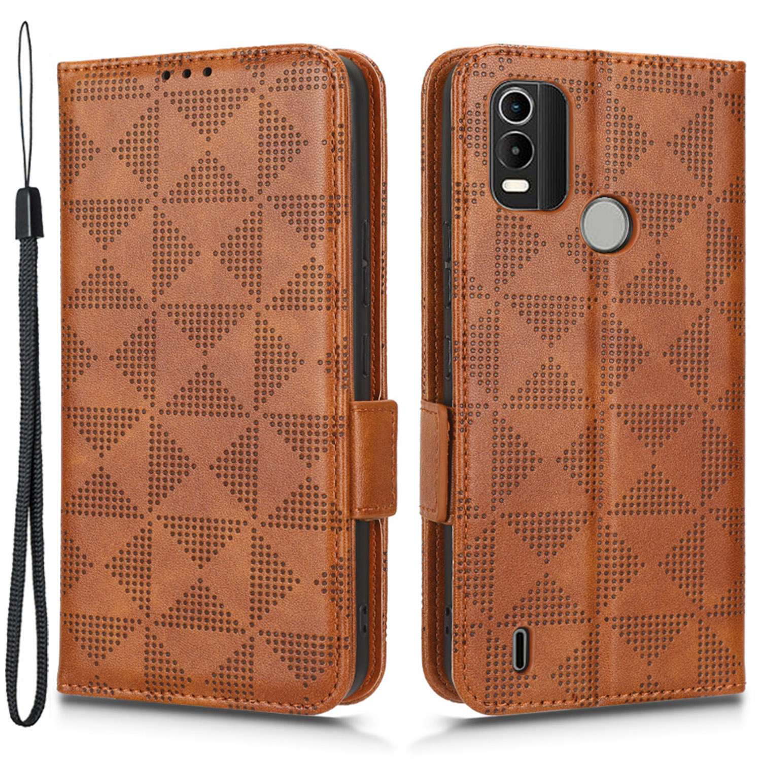 

PU Leder Telefonhülle Für Nokia C21 Plus 4G, Dreieckmuster Eingeprägter Flip -brieftaschen -abdeckständer Schutzschale Mit Riemen - Braun, Nokia C21 Plus 4G