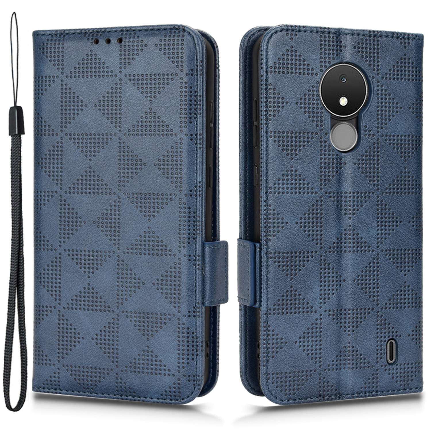 

Flip Leder-telefonhülle Für Nokia C21, Dreieckmuster Eingeprägter Brieftaschenständer Kratzfeste Telefonabdeckung Mit Riemen - Blau, Nokia C21