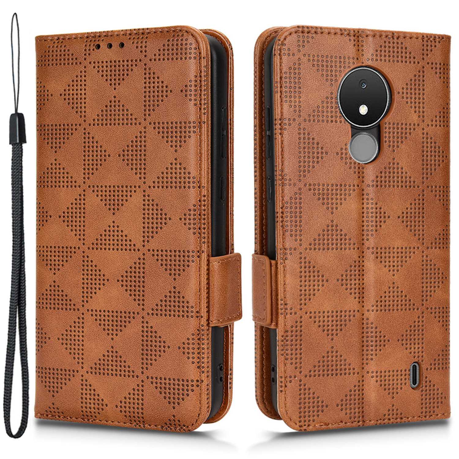 

Flip Leder-telefonhülle Für Nokia C21, Dreieckmuster Eingeprägter Brieftaschenständer Kratzfeste Telefonabdeckung Mit Riemen - Braun, Nokia C21