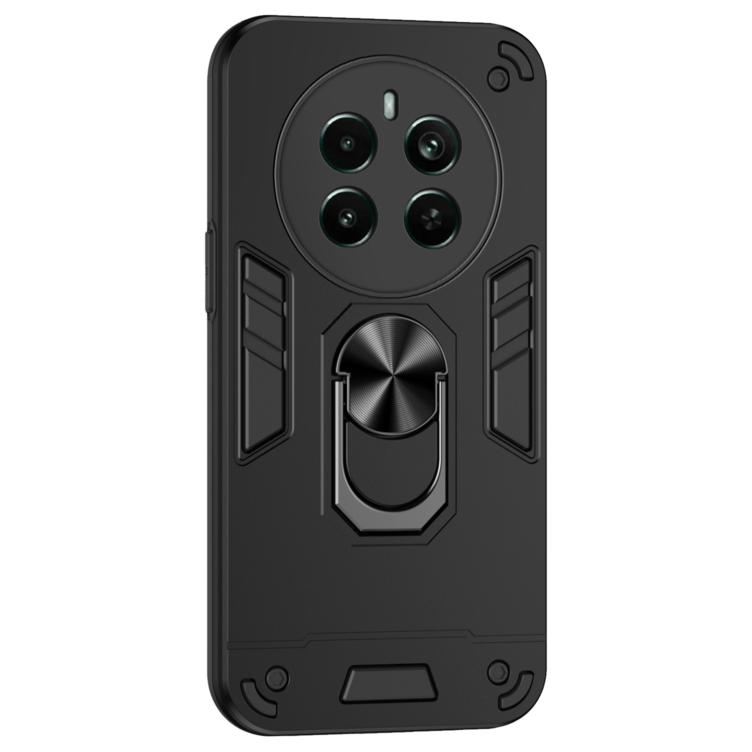 For Realme Narzo 70 Pro 5G Case Kickstand PC+TPU Car Mount Magnetic Holder Phone Cover - Black