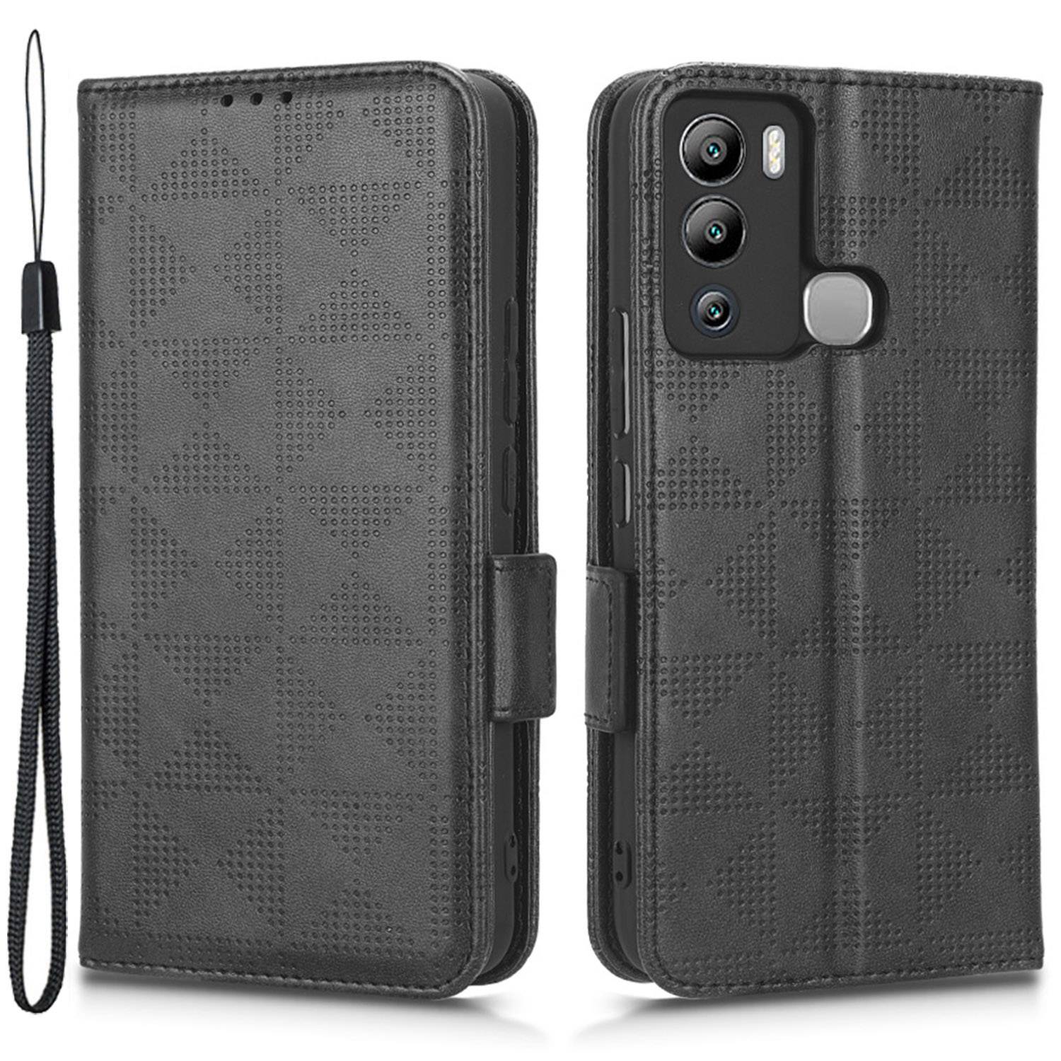

Telefonhülle Für Infinix Hot 12i 4G, Dreieckmuster Eingeprägter Anti-fall-flip-brieftaschen-abdeckständer PU Leder Telefonschale Mit Riemen - Schwarz, Infinix Hot 12i 4G
