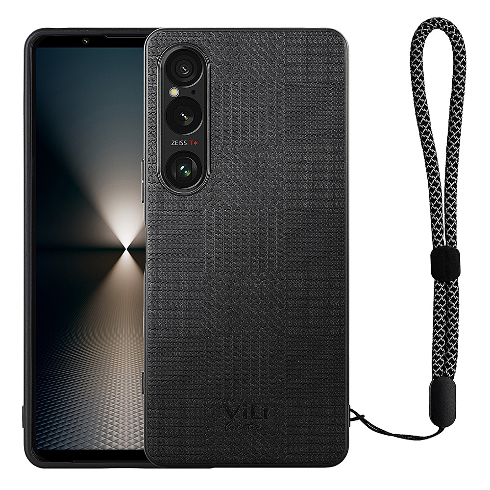 VILI TH Series for Sony Xperia 1 VI Case PU Leather+PC+TPU Cell Phone Cover with Wrist Strap - Black