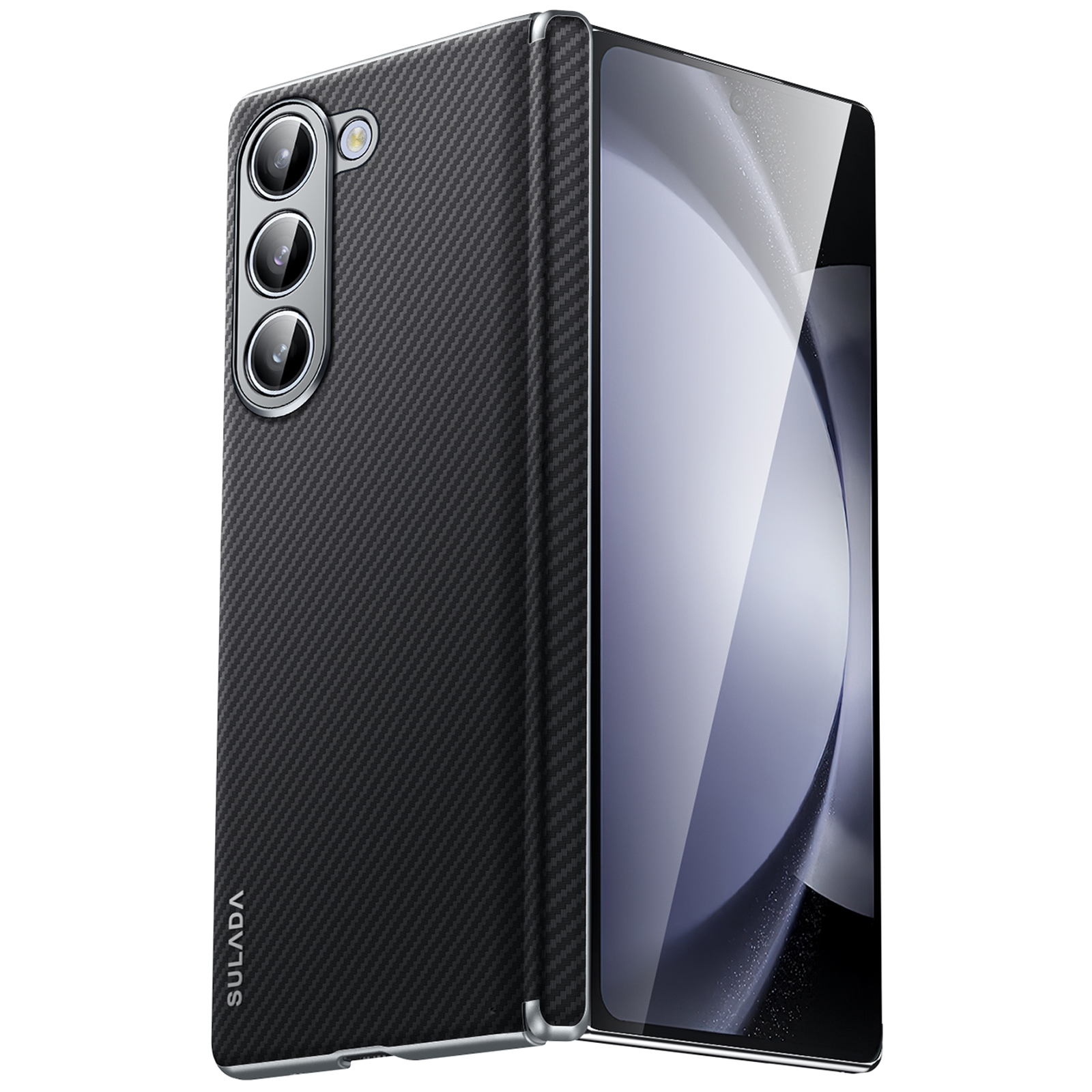 SULADA For Samsung Galaxy Z Fold5 5G Magnetic Case Leather+PC Phone Cover Automatic Rebound Hinge - Black
