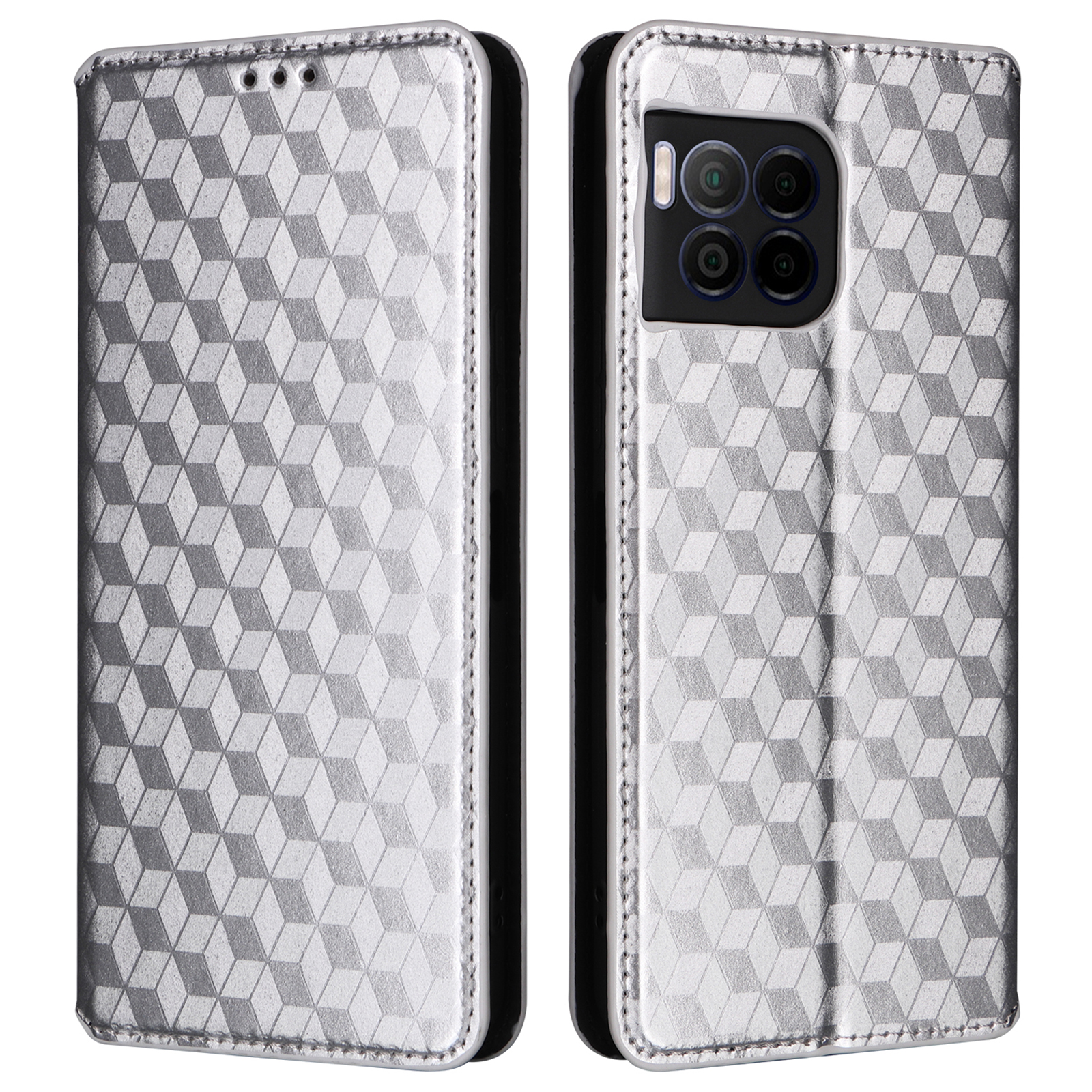 For T-Mobile REVVL 7 Pro / T Phone 2 Pro 5G Case 3D Rhombus PU Leather Phone Cover - Silver
