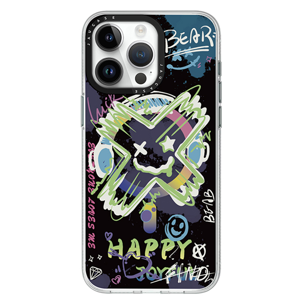 JAUCASE For iPhone 15 Pro Max Case Graffiti Pattern PC+TPU Phone Back Cover Compatible with MagSafe