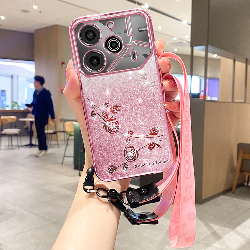 KADEM For TECNO Pova 6 5G / Pova 6 Pro 5G Case Glitter Sparkle TPU Phone Cover with Lanyard - Rose Gold