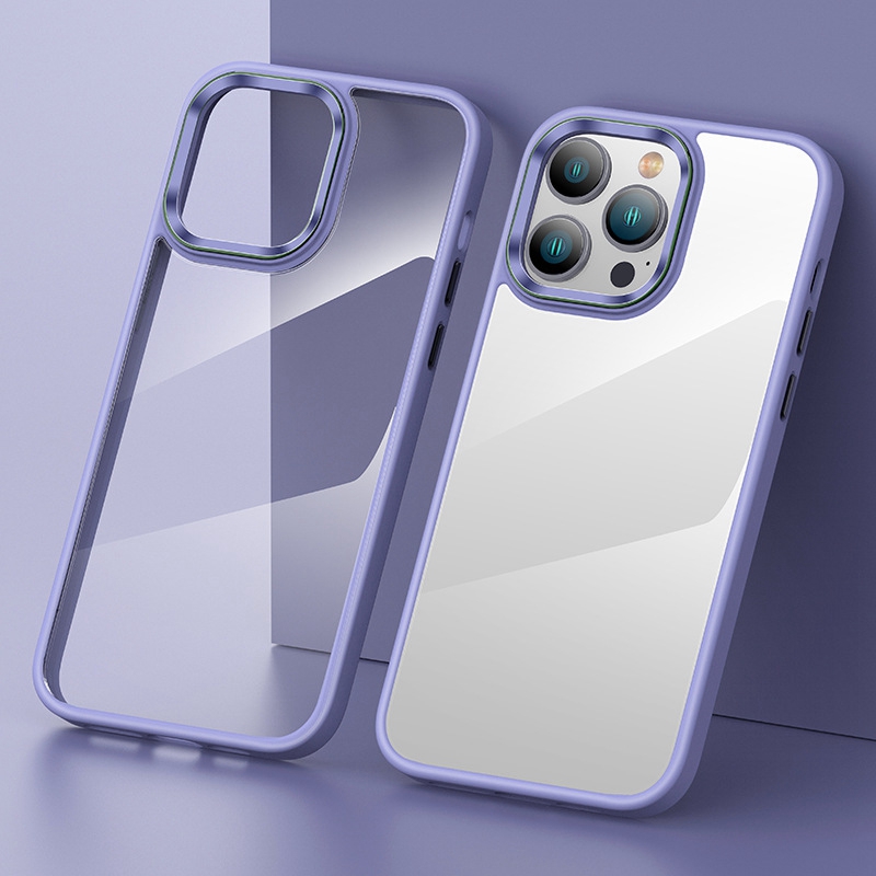 

Телефон Для Iphone 14 Plus Защитный Tpu+крышка пк Против Fall Shock-resect Slim с Металлической Кнопкой / Каркас Линзы - Пурпурный, iPhone 14 Plus
