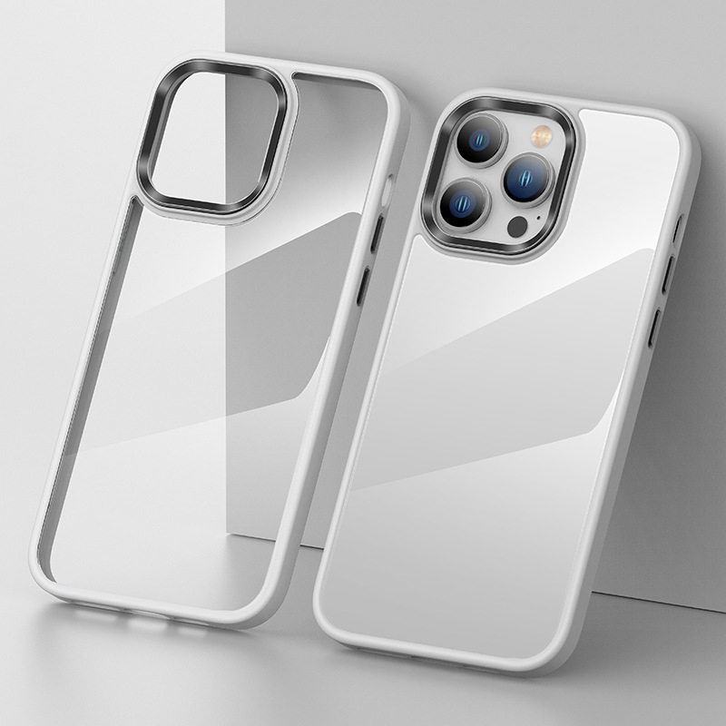 

Для Iphone 14 Pro Max Phone Case Case Case Anti-Fall Cover Shock-resean Tpu+case с Металлической Кнопкой / Каркас Линзы - Белый, iPhone 14 Pro Max