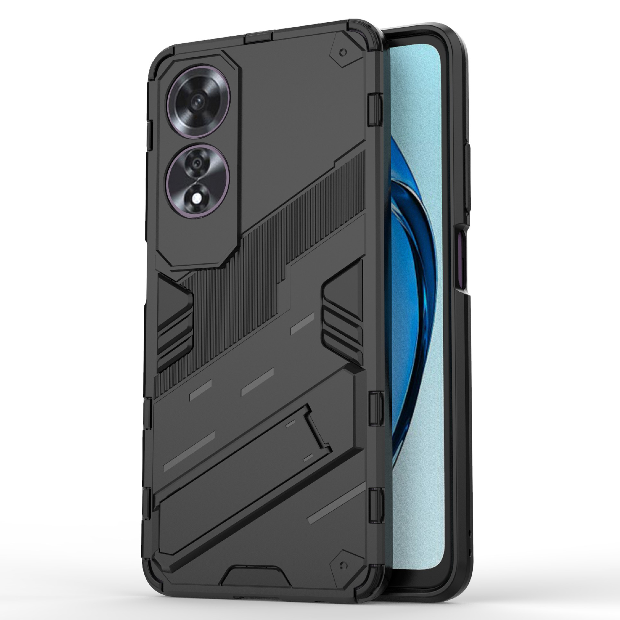 For Oppo A60 4G Case Built-In Kickstand PC+TPU Shockproof Phone Cover - Black