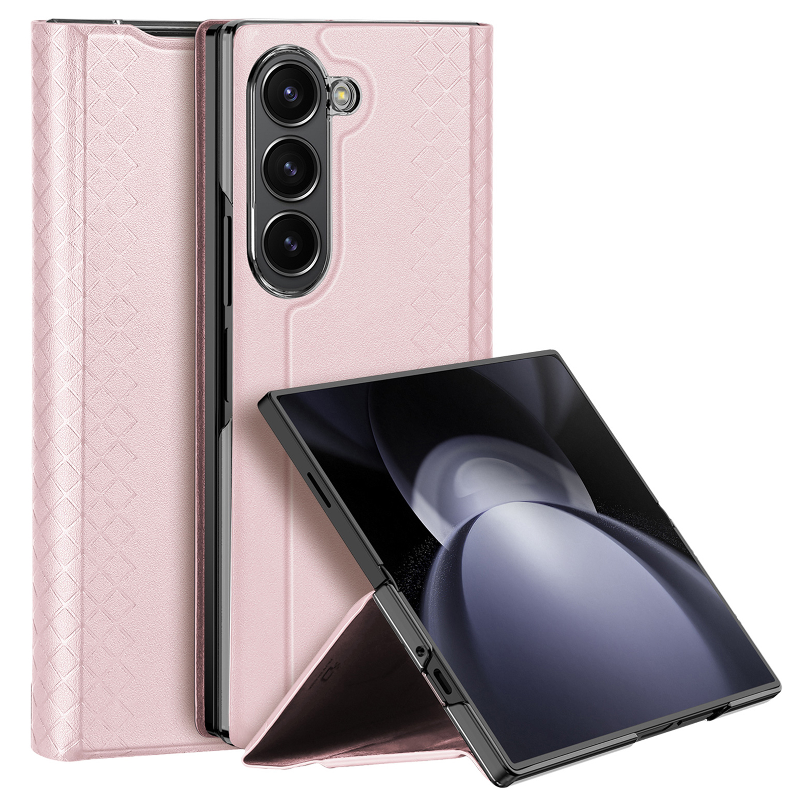 For Samsung Galaxy Z Fold6 5G Magnetic Case DUX DUCIS Bril Series Leather+PC Phone Cover with Stand - Pink