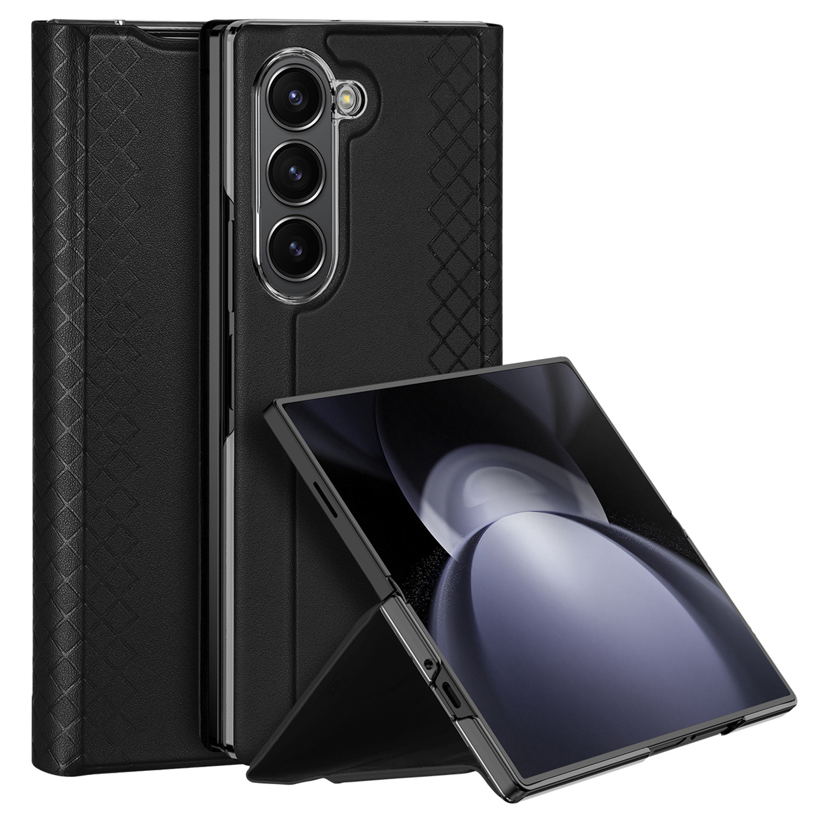 For Samsung Galaxy Z Fold6 5G Magnetic Case DUX DUCIS Bril Series Leather+PC Phone Cover with Stand - Black