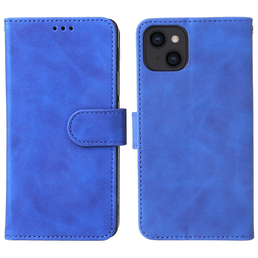 

For iPhone 14 Anti-scratch PU Leather Case Skin-touch Feeling Stand Wallet Phone Cover - Blue, iPhone 14