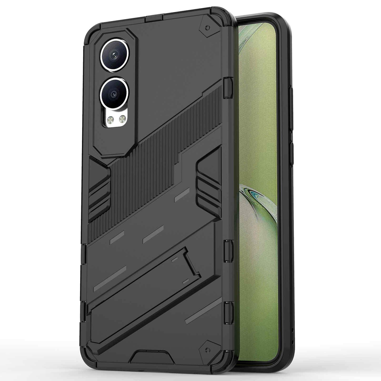 For OnePlus Nord CE4 Lite 5G / Oppo K12x 5G (China) Case Kickstand Hybrid Hard PC Soft TPU Phone Cover - Black