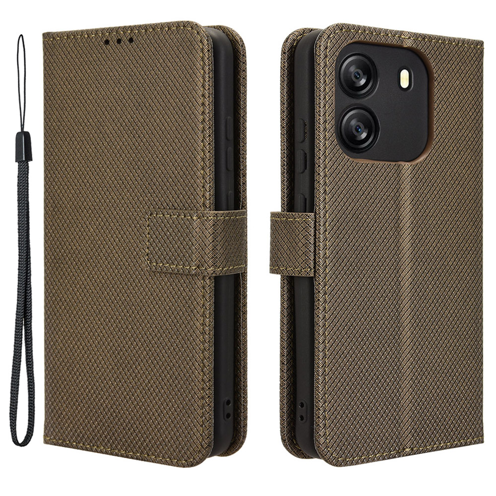 For Blackview Wave 6C Case Diamond Texture Leather Phone Cover with TPU Inner Shell - Brown