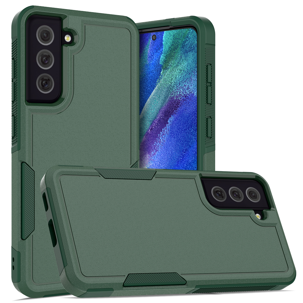 

Shock-resean PC+Soft TPU Телефона Для Samsung Galaxy S21 fe 5G, Защита от Скрещивания с Двумя Слоями. - Темно-зеленый, Galaxy S21 FE 5G