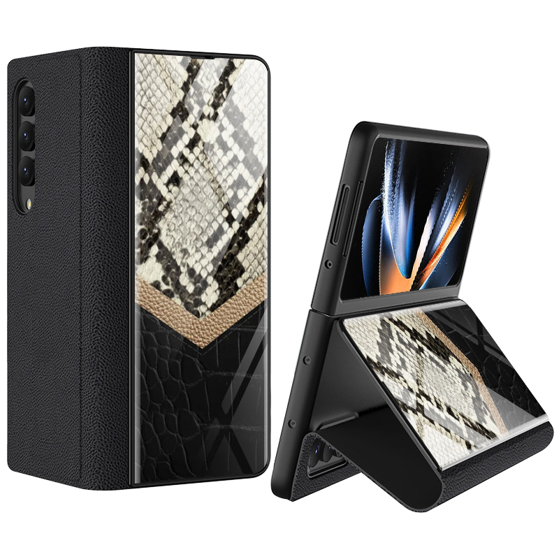 

GKK Für Samsung Galaxy Z Fold4 5G Stand Phone Hülle Temperierte Glas + PU Leder + PC Folio Flip Cover - Lederstruktur 05, Galaxy Z Fold4 5G