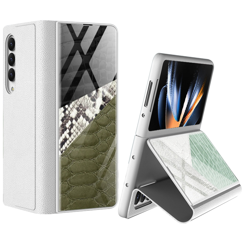 

GKK Für Samsung Galaxy Z Fold4 5G Stand Phone Hülle Temperierte Glas + PU Leder + PC Folio Flip Cover - Lederstruktur 02, Galaxy Z Fold4 5G