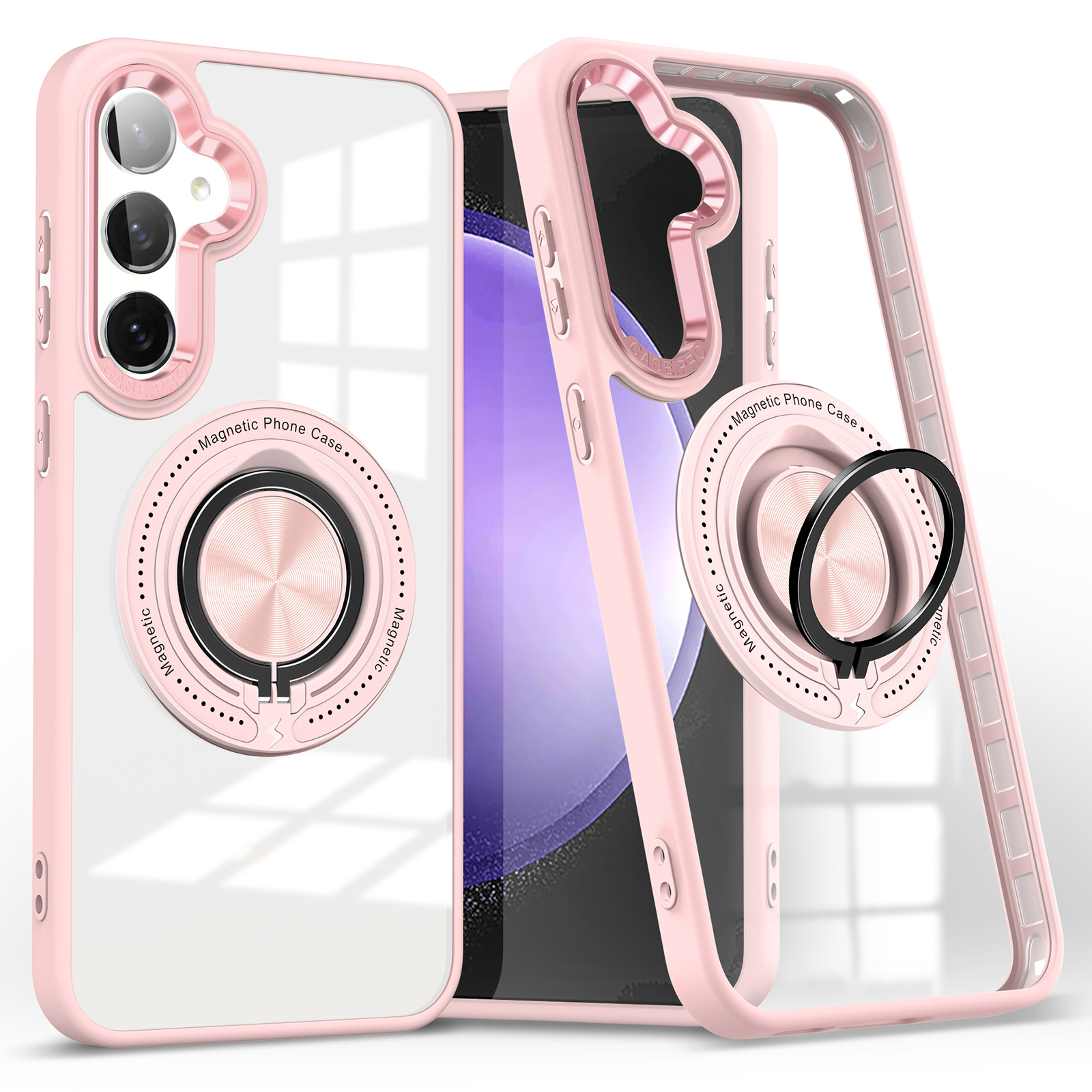 For Samsung Galaxy S25+ / S24+ Magnetic Case Rotary Kickstand PC+TPU Phone Cover - Pink