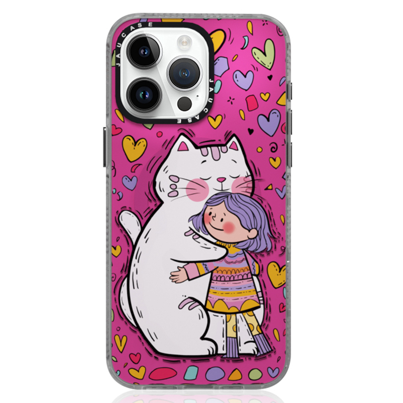 JAUCASE For iPhone 15 Pro Case Compatible with MagSafe PC+TPU Phone Cover Cartoon Cat - Pink