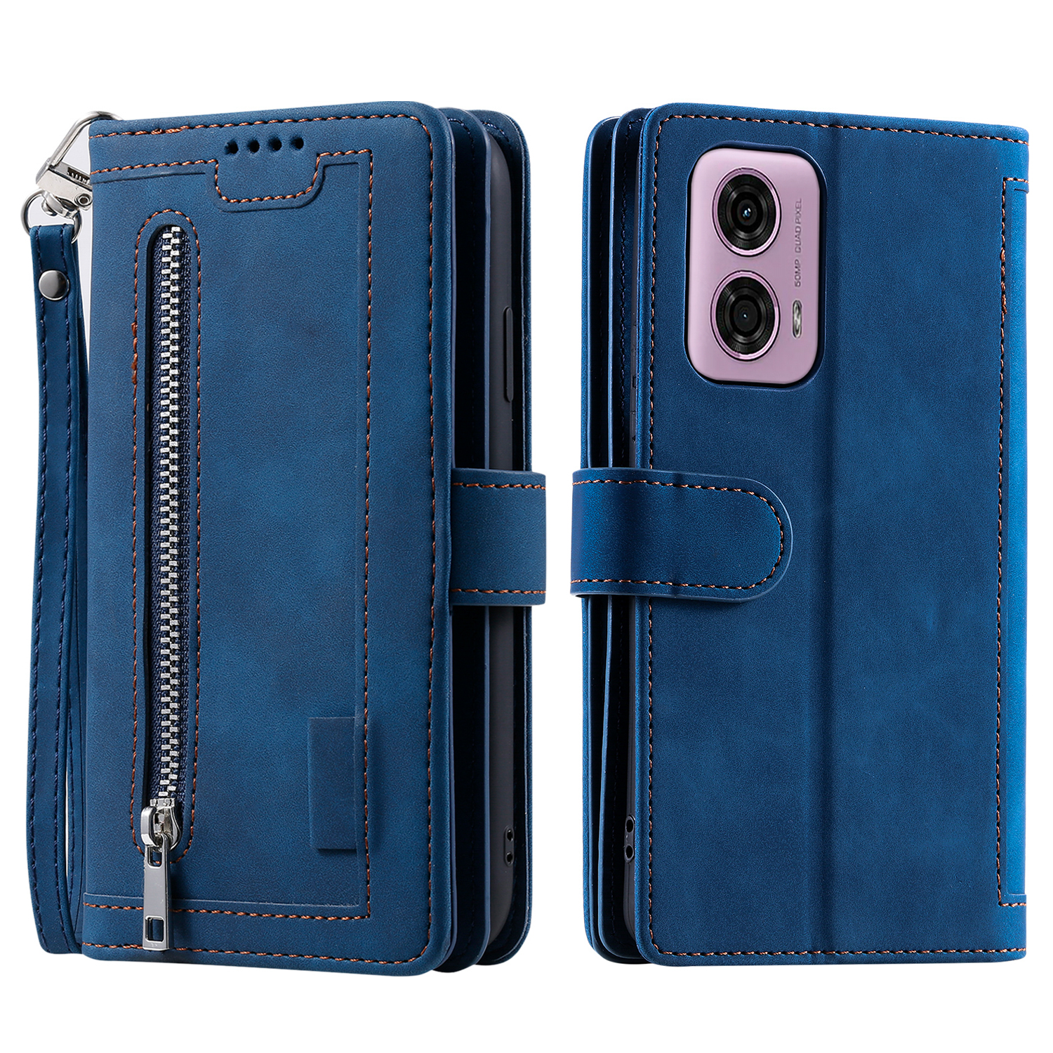 For Motorola Moto G85 5G / S50 Neo 5G Case Zipper Leather Phone Cover with 9 Card Slots - Blue