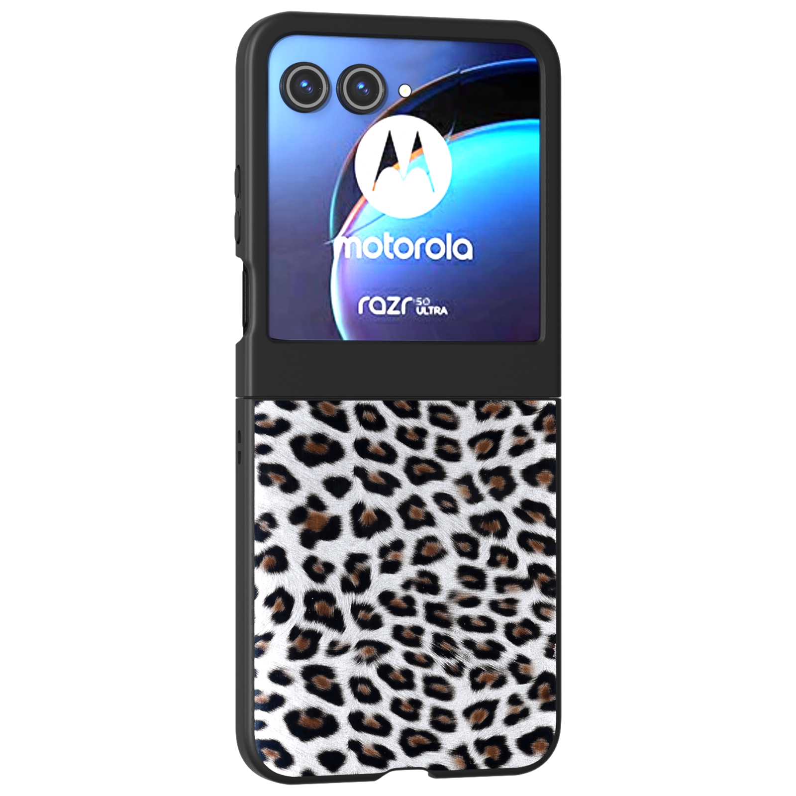 For Motorola Razr 60 / Razr 50 5G Case Leopard Pattern PU+PC Back Phone Cover - Silver