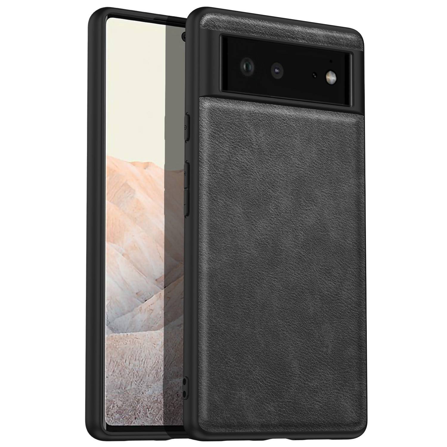 

Für Google Pixel 6 Schocksicheres Retro-telefongehäuse Anti-fall-pu-leder-beschichtete Tpu+pc-telefonabdeckung - Schwarz, Google Pixel 6