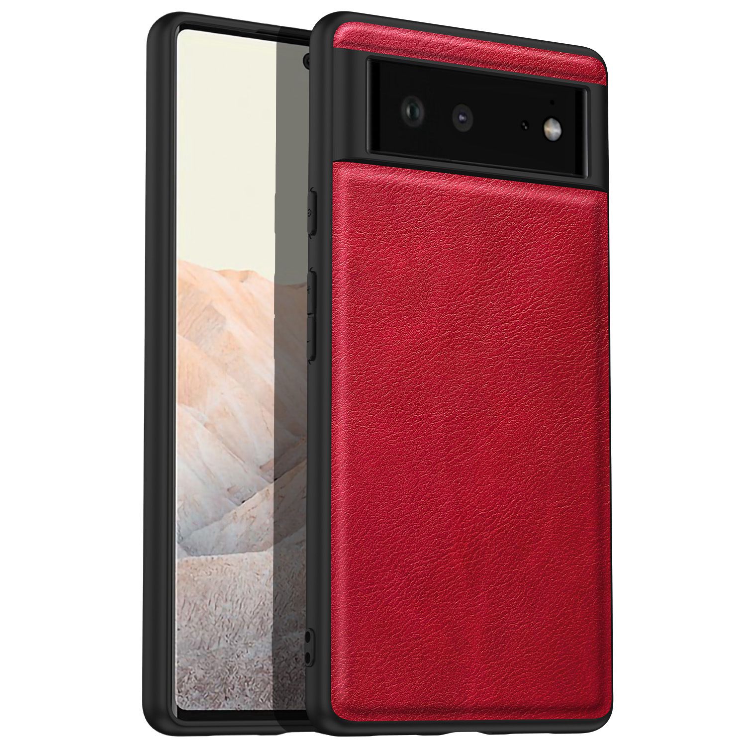 

Für Google Pixel 6 Schocksicheres Retro-telefongehäuse Anti-fall-pu-leder-beschichtete Tpu+pc-telefonabdeckung - Rot, Google Pixel 6