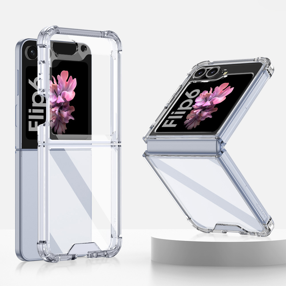 GKK For Samsung Galaxy Z Flip7 FE 5G / Z Flip6 5G Airbag Cushion Phone Cases TPU+PC Folding Phone Cover - Transparent