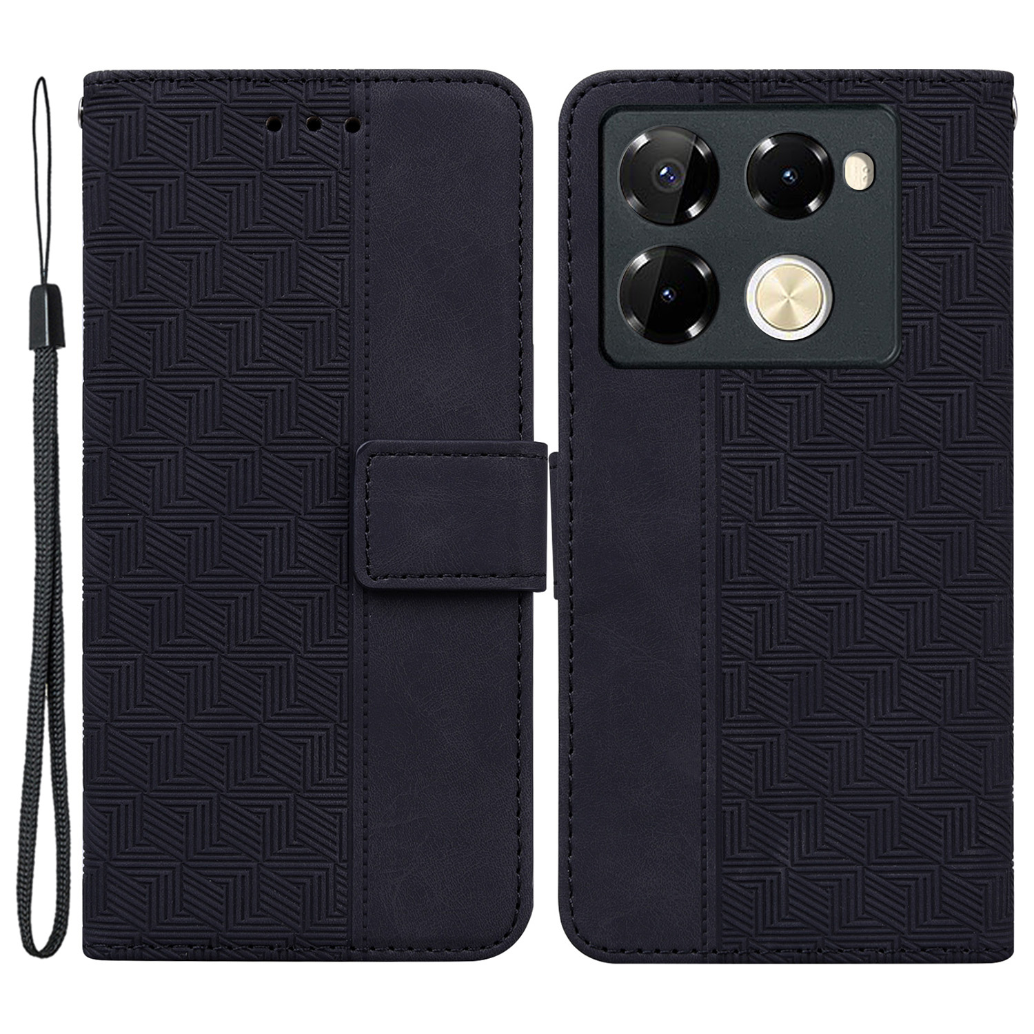 For Infinix Note 40 Pro+ / Infinix Note 40 Pro 5G Case Geometry Pattern Leather Wallet Flip Phone Cover - Black
