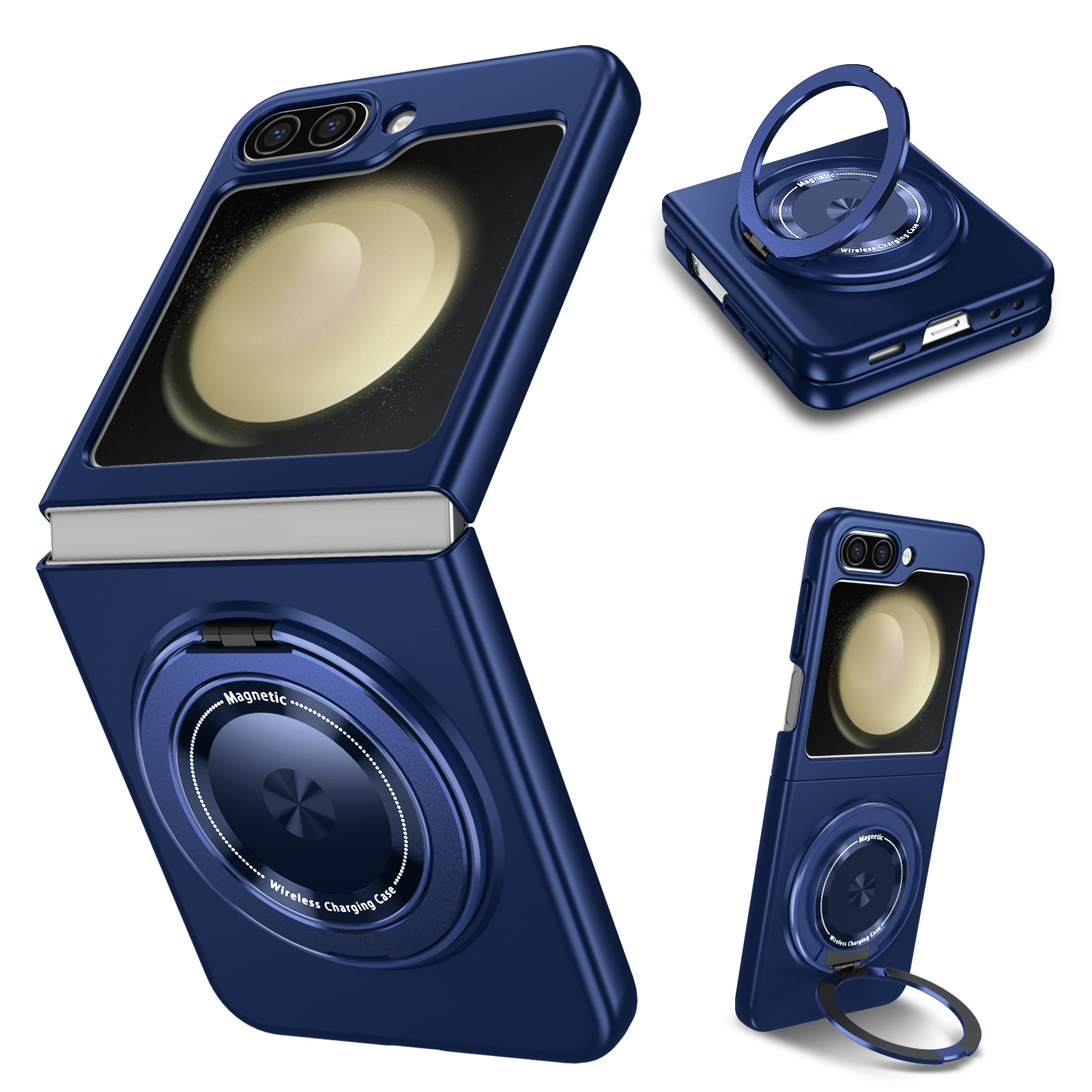 For Samsung Galaxy Z Flip7 FE 5G / Z Flip6 5G Magnetic Case Rotating Kickstand PC Hard Phone Cover - Sapphire