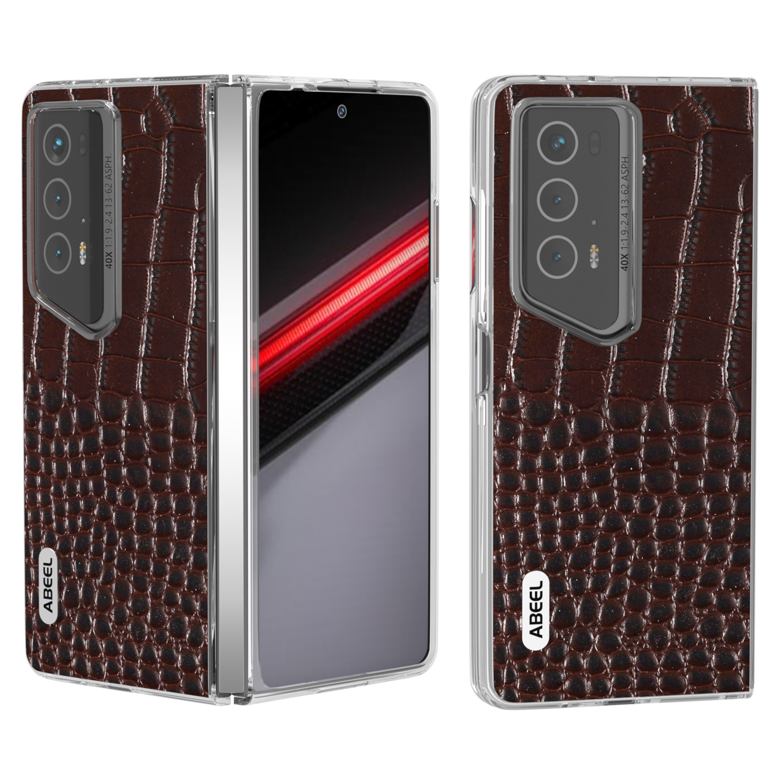 ABEEL For Honor Magic V2 RSR Porsche Design Case Genuine Cow Leather+PC Phone Cover - Coffee