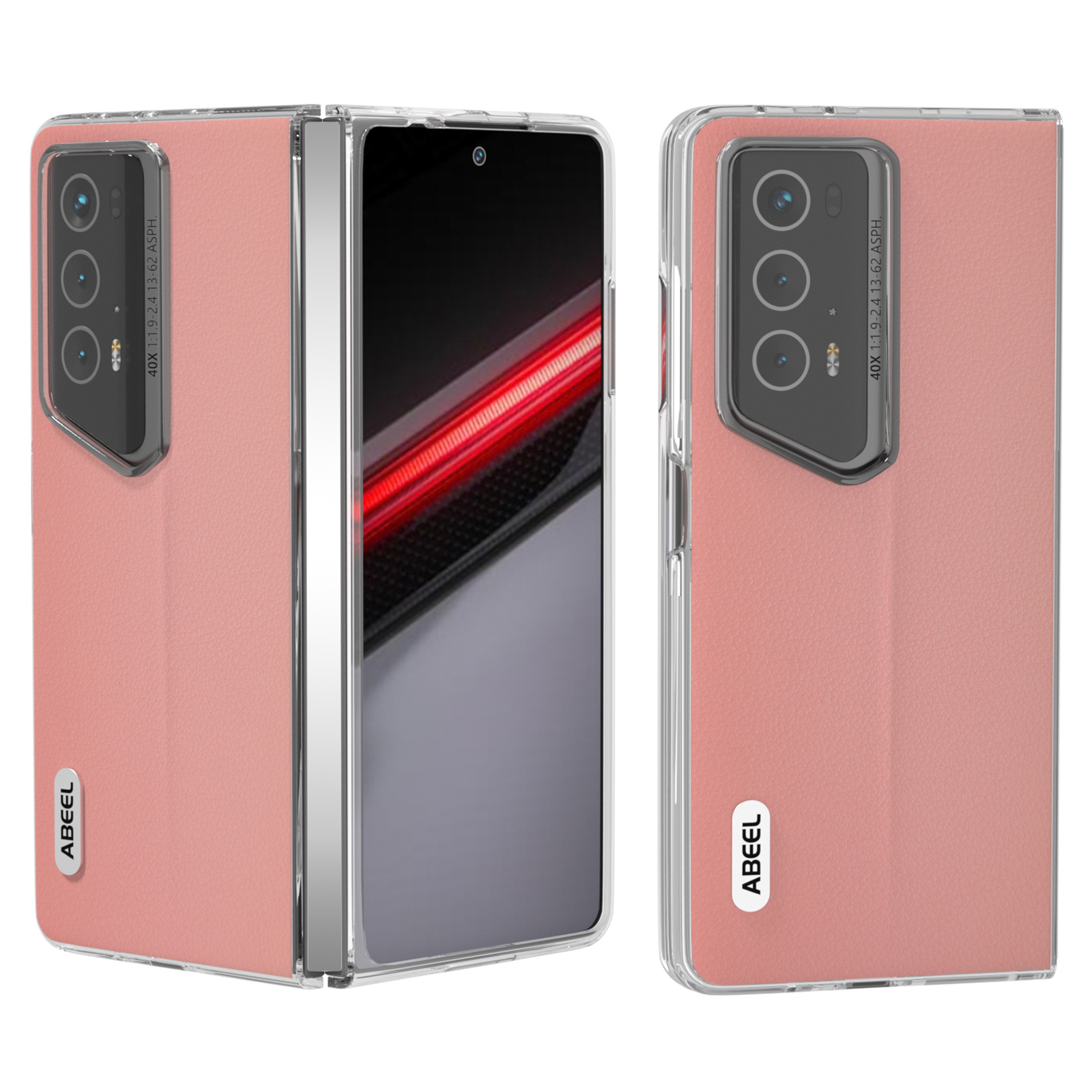 ABEEL For Honor Magic V2 RSR Porsche Design Case Genuine Cow Leather+PC Phone Cover Wave Texture - Pink