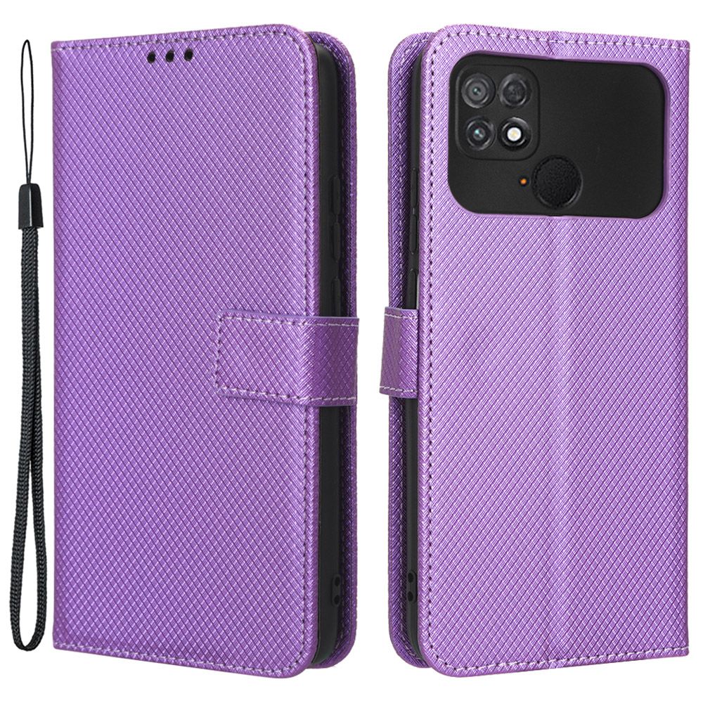 

Anti-drogen-telefonlederabdeckung Für Xiaomi Poco C40 4G, Diamant Textur Magnetic Clasp Flip Wallet Hülle Telethelt - Violett, Xiaomi Poco C40