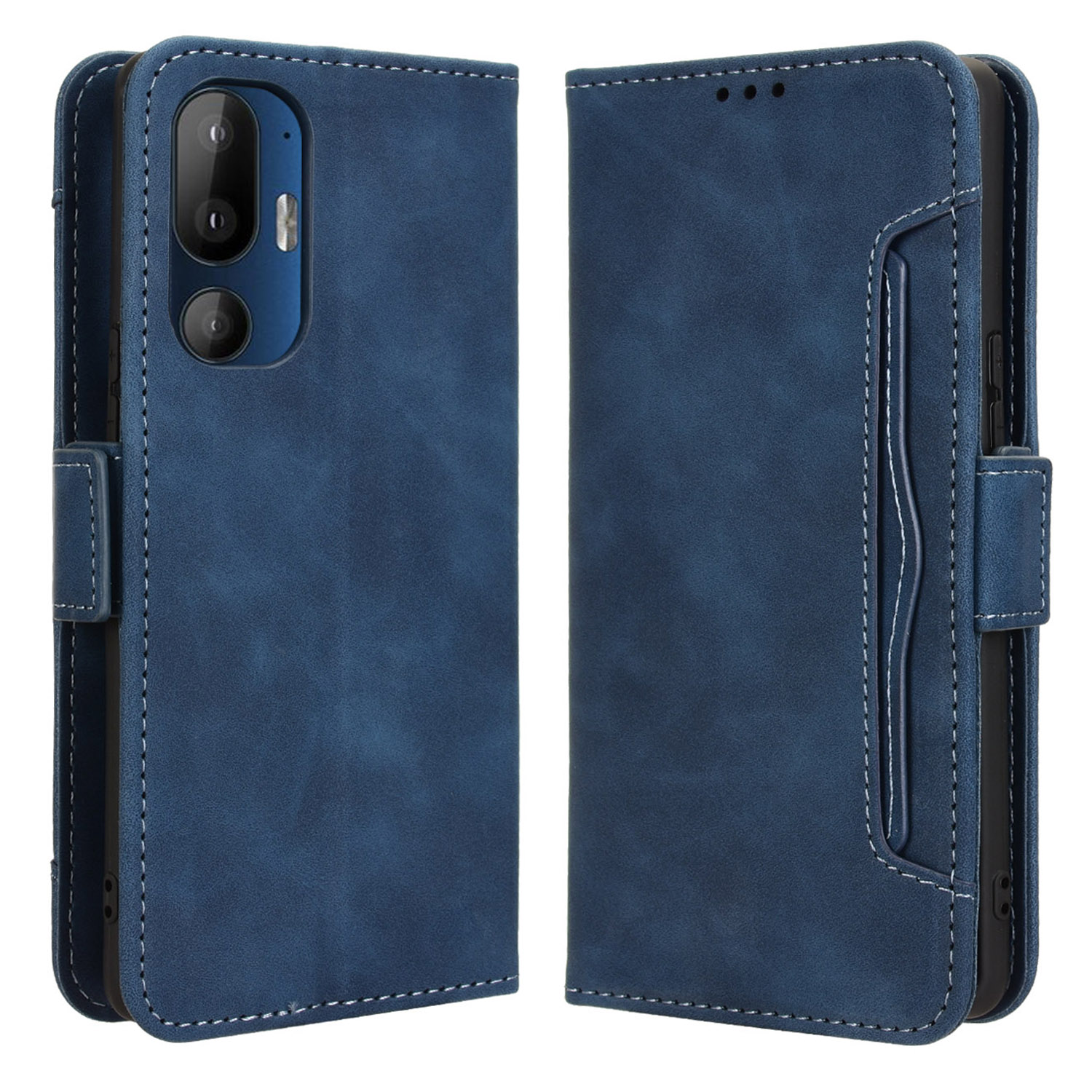 For HTC U24 Pro 5G Case Multiple Card Slots Leather Stand Phone Cover - Blue