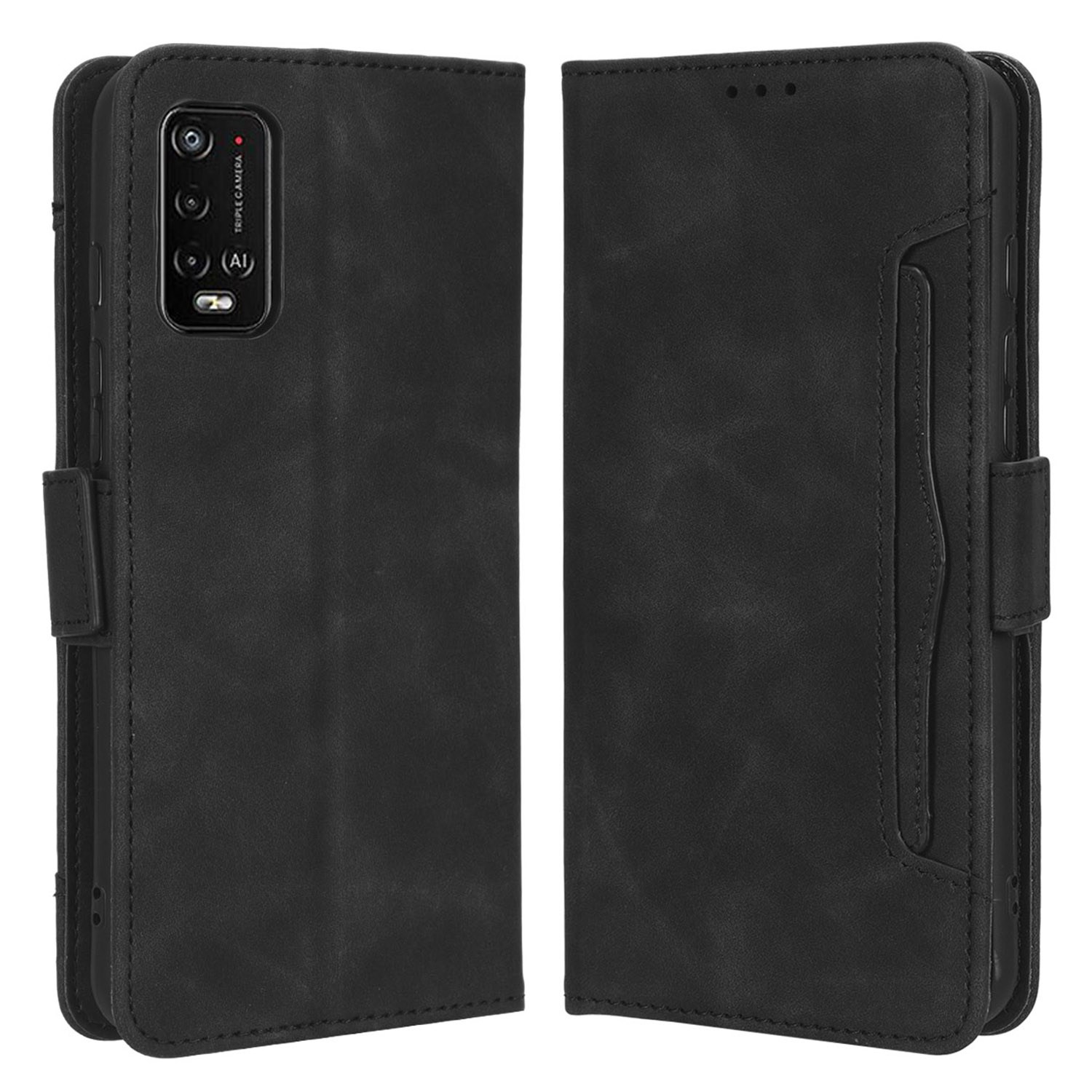 

Für Wiko Power U10 / Power U20 PU Leder Folio Brieftasche Abdeckung Magnetischer Verschluss Mehrere Kartensteckplätze Stand Flip Cover - Schwarz, Wiko Power U10