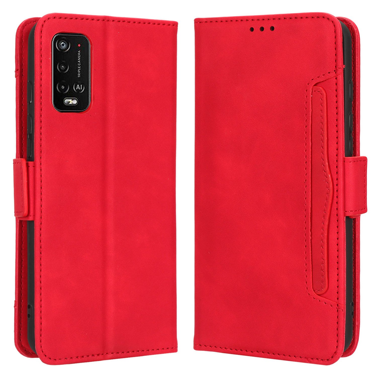 

Für Wiko Power U10 / Power U20 PU Leder Folio Brieftasche Abdeckung Magnetischer Verschluss Mehrere Kartensteckplätze Stand Flip Cover - Rot, Wiko Power U10