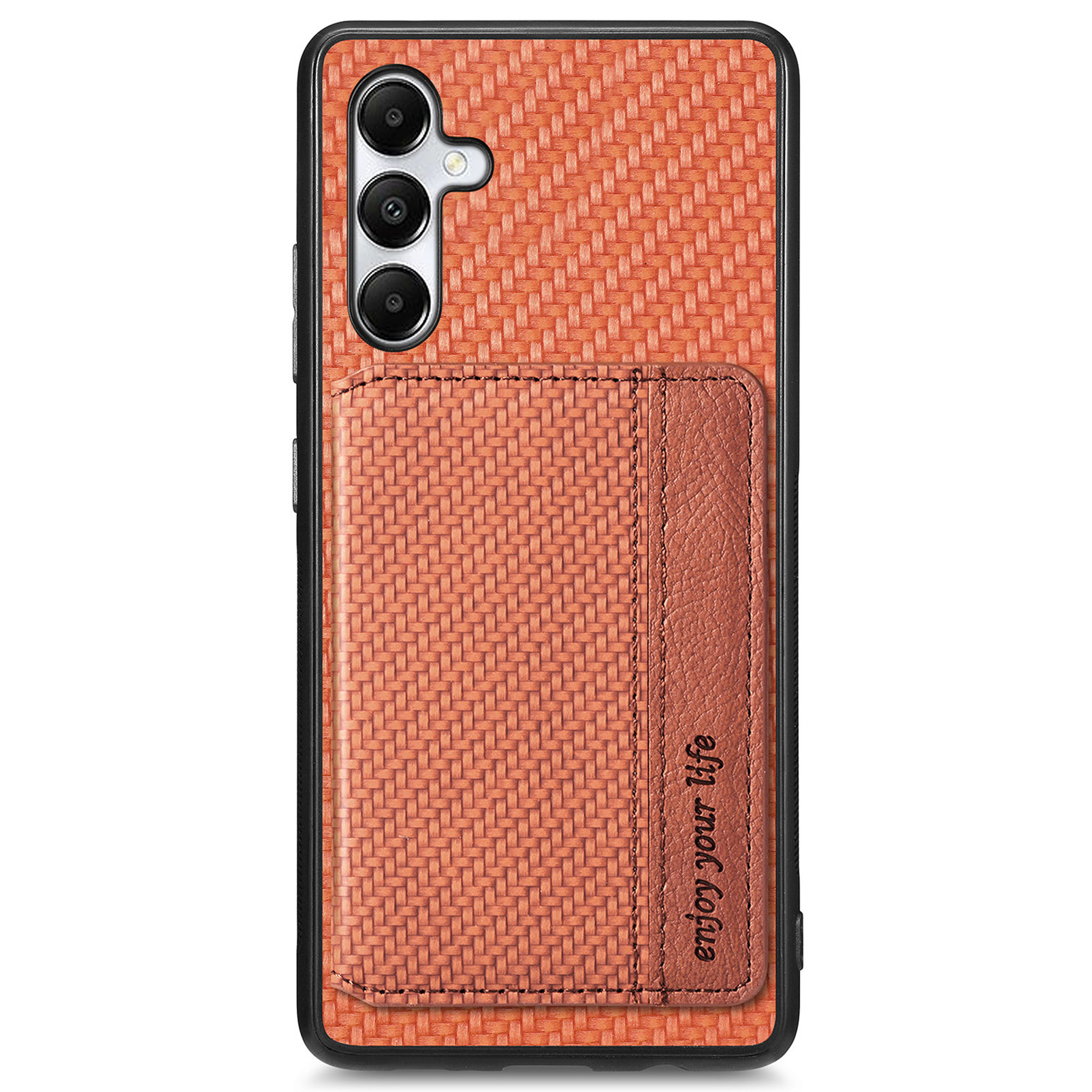 For Samsung Galaxy A05s 4G Case Card Slots Leather Coated PC+TPU Phone Cover - Brown