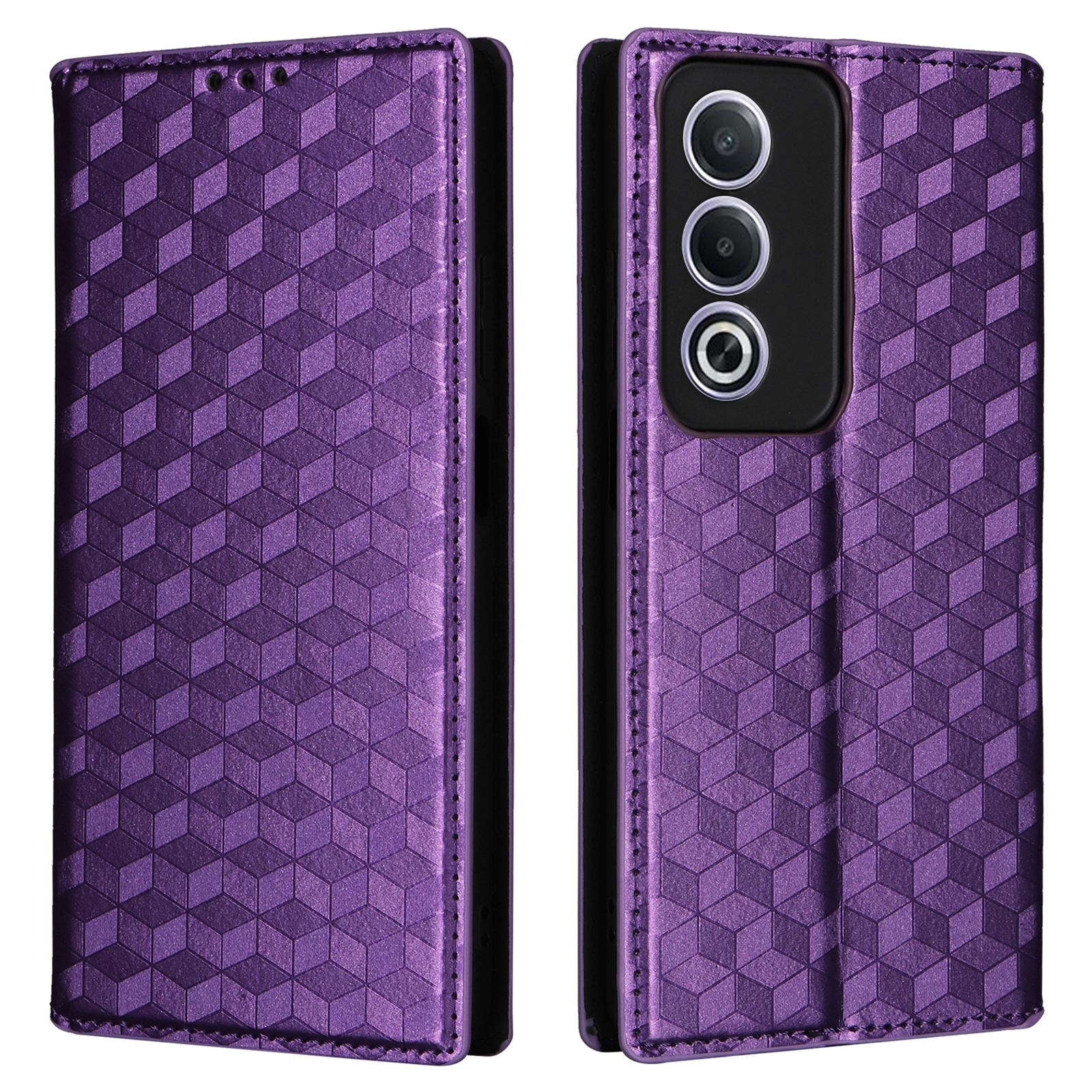 For Oppo A80 5G / A3 Pro (Global) 5G / K12x 5G (India) / A3x 5G (China) Case Leather Wallet Phone Cover Rhombus Imprinted - Purple
