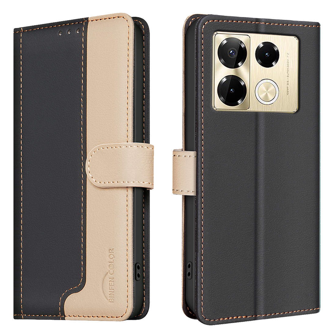 BINFEN COLOR BF33 For Infinix Note 40 Pro 4G / 5G / Note 40 Pro+ Case PU Leather Wallet Cover - Black