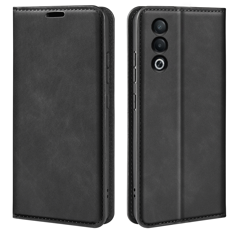 For Oppo A3 Pro (Global) 5G / A3 Pro (India) 5G / K12x 5G (India) / A80 5G Case Drop-Proof Skin-Touch Leather Wallet Phone Cover - Black